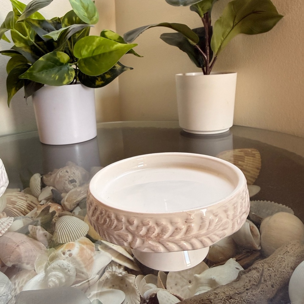 Set of 3 - Carved Ceramic Pedestal - Cream